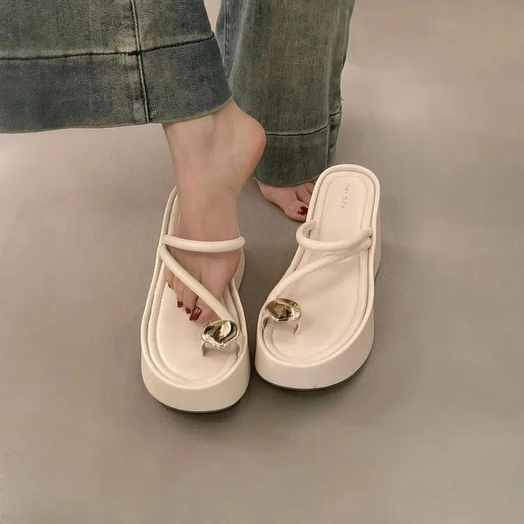 Fashion 2025 Summer Chunky Women Clip Toe Slipper Fashion Elegant Platform Wedges Heel Slides Ladies Gladiator Beach Sandalias Flip Flop