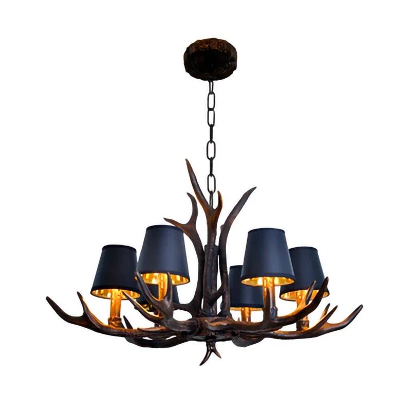Retro Style Antler Resin With Lampshade Chandelier For Living Room Dining Room Sweep Gold Spray Paint Indoor Modern Home Decor