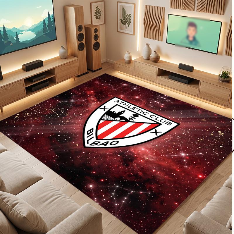 Athletic Bilbao Futbol Baskılı Kristal Kadife Halı, Rahat Su Emici Kaymaz İç Mekan Zemin Halısı