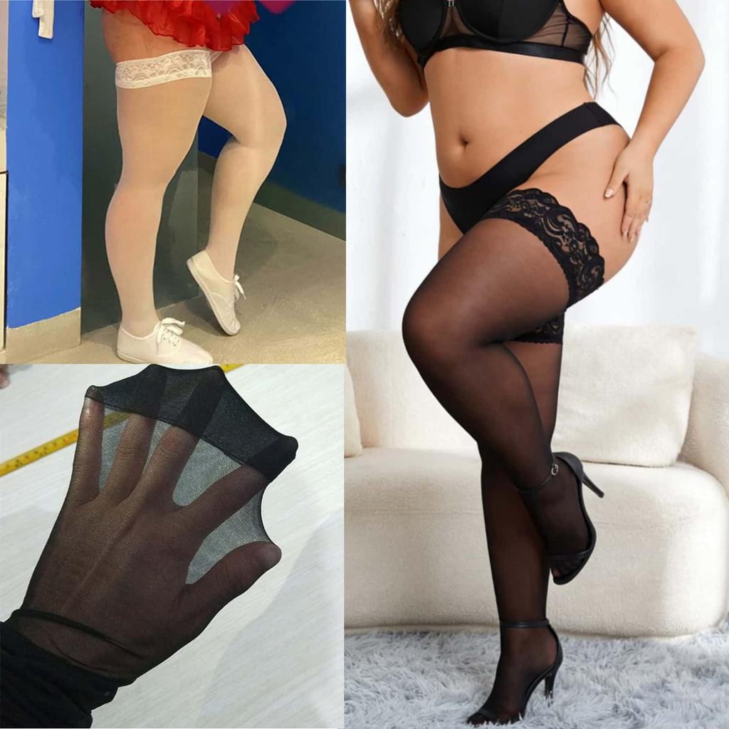 Plus Size Lace Trimmed Sexy Stockings For Women Long Hosiery With Lace Edging Stretchy Lace Stocking For Woman Plus Size Hosiery