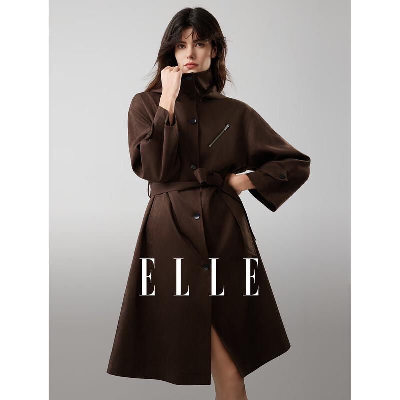 ELLE Women s Stand-Collar Mid-Length Trench Coat M