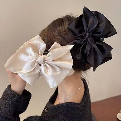 Large Bow Hair Claw Clip New Trendy Solid Color Black Hair Shark Grab Clip Hair Style Tools Hair Accessories for Women Girl