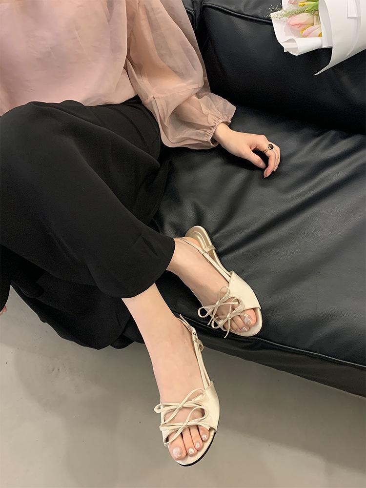 Niche French Flat Bow Sandals: 2025 Summer Fairy Shoes with Round Toe