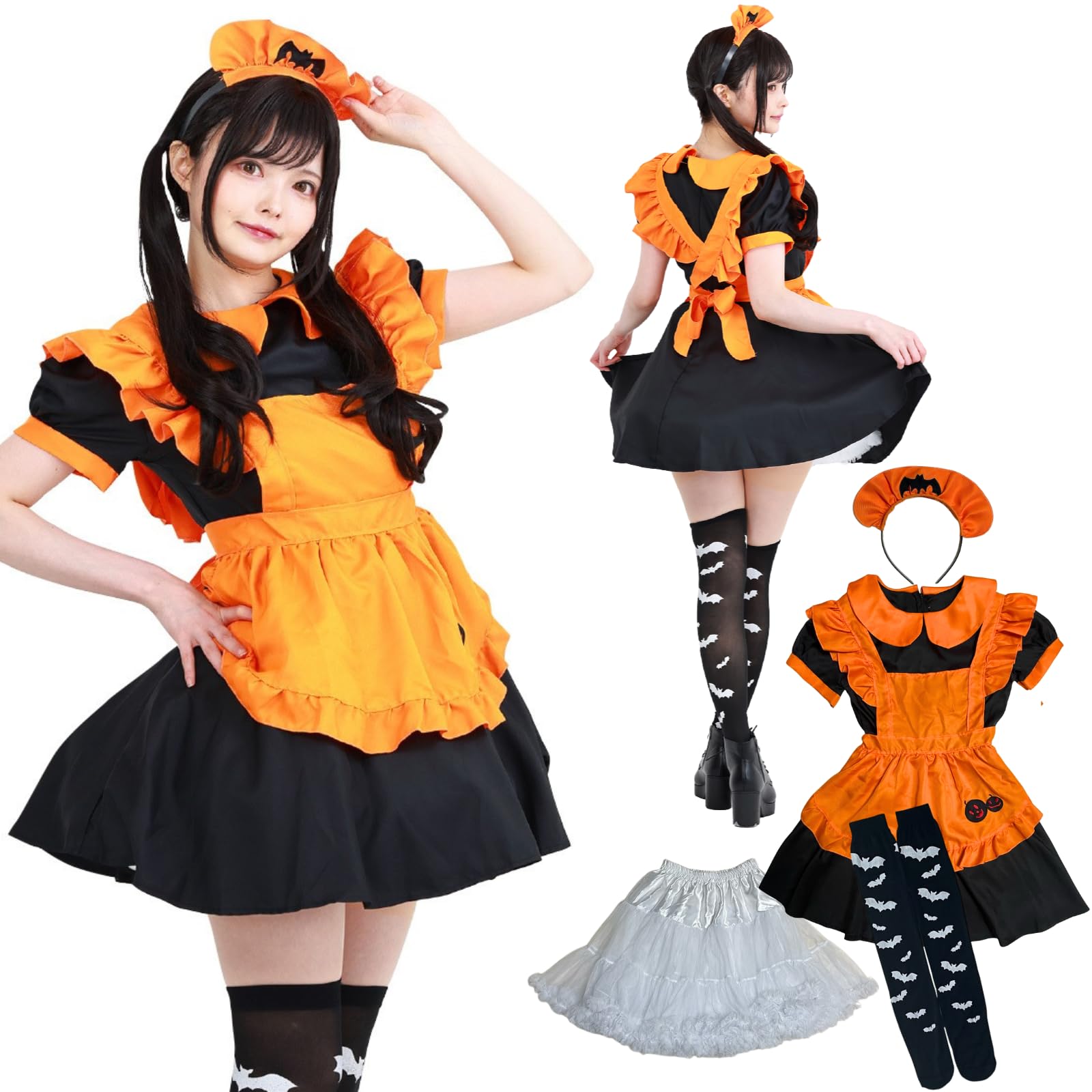 

Косплей костюм горничной с тыквой на Хэллоуин от AzukiY, с пышным подъюбником, комплект платья, размер M, для взрослых и детей