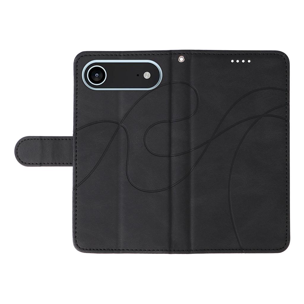For iPhone 17 Air Wallet Case Leather Phone Cover Stand with Curved Line Design