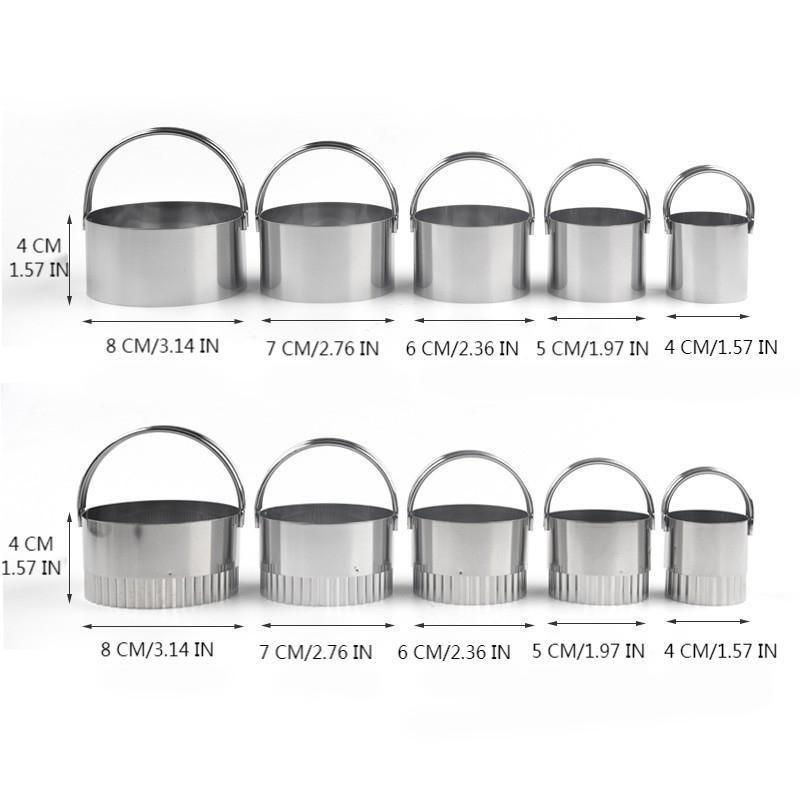 5 Pcs Stainless Steel Baking Cookie Cutters Set With Hanging Basket And Dual Handle Mousse Rings For Cake Biscuit Making