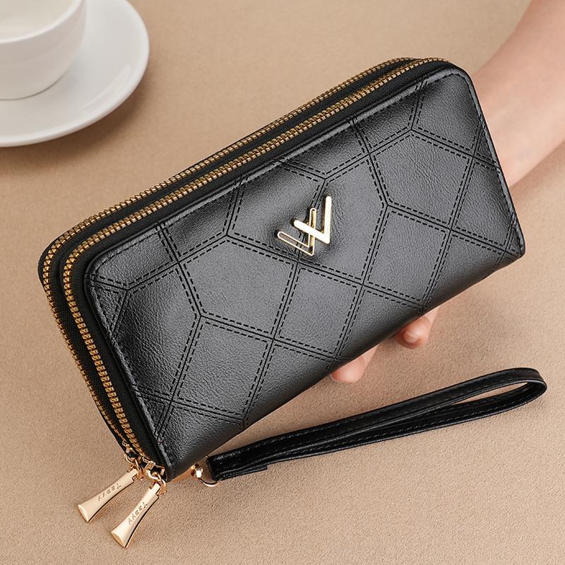 IELGY Ladies Long Wallet Diamond Double Zipper Fashion All-Match Wallet
