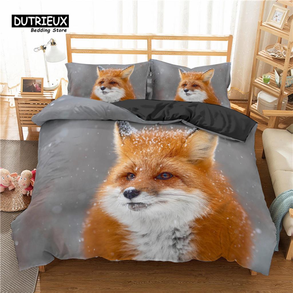 Cozy Elegant Twin Kids Fox Size Polyester Wild Animal Orange For Child Girls Teen Bedroom Decor Comforter