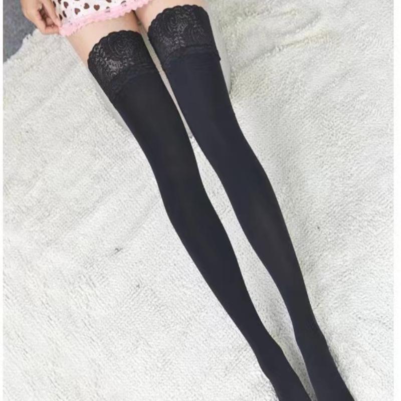 Jambières en velours 80D pour femmes, haut en dentelle sexy, bas de maintien en silicone, bas de cuisse hauts, nylon élastique, lingerie