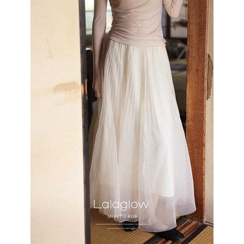 

Lalaglow French-Style High Waist Slimming Gauze Skirt for Women - Spring/Summer Small бежевий