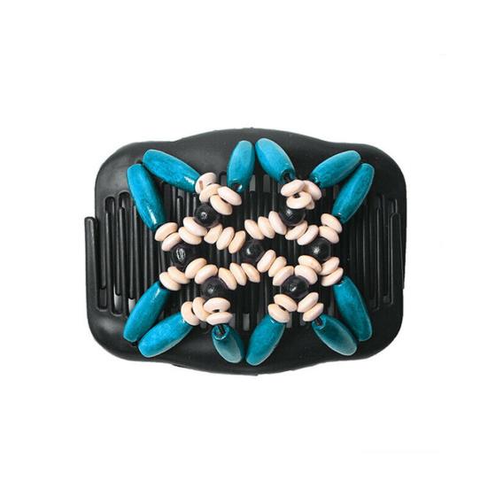 Women Vintage Wooden Beads Magic Hair Comb Hairpin Clip Double Slide Headwear