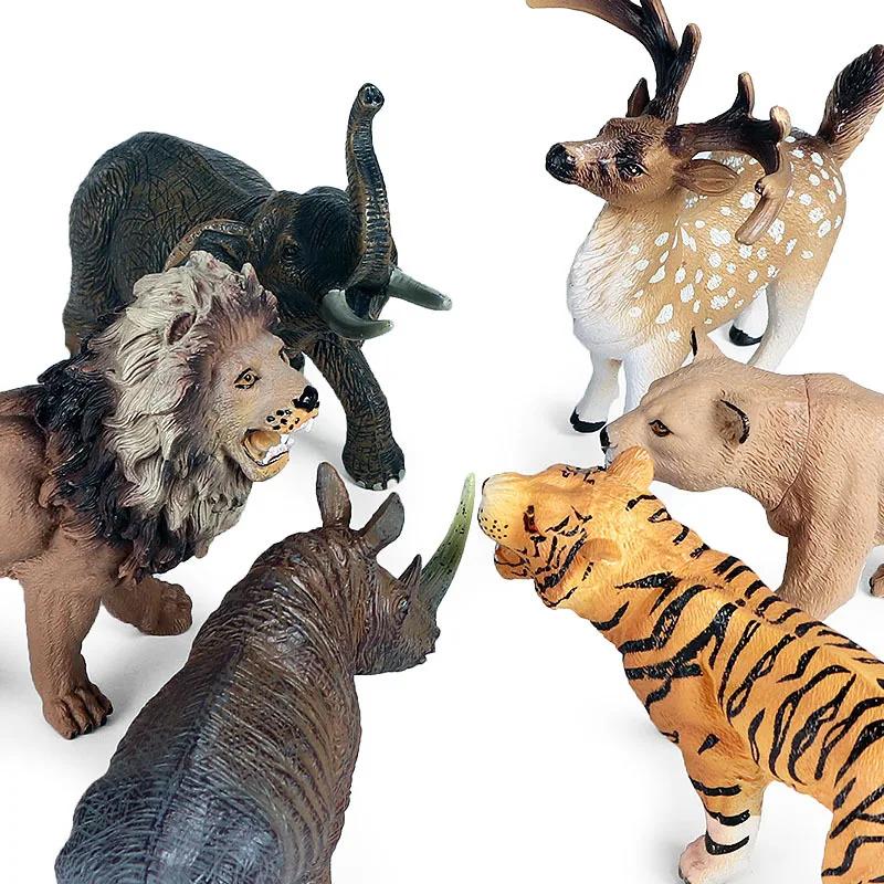 Children's Simulation Beast Animal Model Toys Hobbies Action Figures Lion Tiger Elephant Ornament Collection Animals Kids Game