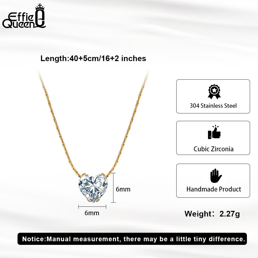 EFFIE QUEEN Creatieve Zirconium Hart Hanger Ketting Delicaat Trendy Roestvrij Staal Hart Choker Ketting Waterdichte Sieraden STKN18