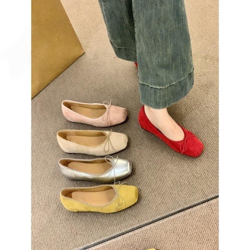 Small Silver Single Shoes Women's Shoes Spring and Autumn Platform Niche Bow Ballet Evening Ladyshoes