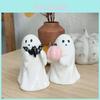 Enchanting Resin Ghost Figurine With Adorable Pink Pumpkin And Bat For Halloween Decor