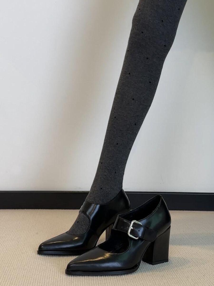 Mary Jane shoes pointed high heels women s shallow commuting shoes thick single shoes 34 чёрный
