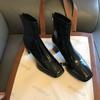 Women's High Heel Ankle Boots Square Toe Patent Leather Zipper Short Boots Woman Solid Color Chunky Mid Heel Botas Mujer