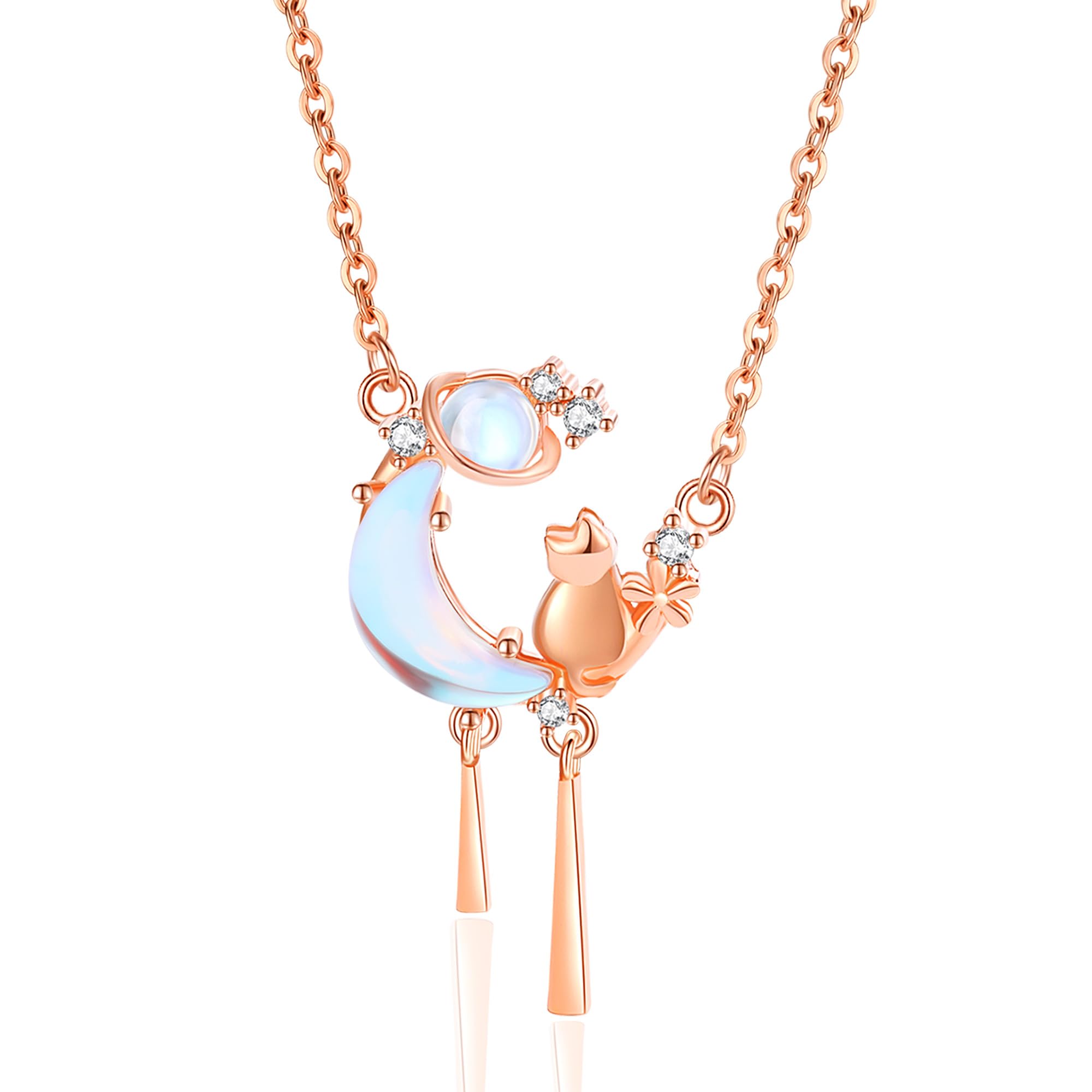 

Necklace Cat Motif Stone Luxury Zirconia Pink Gold Finish 925 Silver Metal Allergy Friendly Day Popular Silver Thunder Women s Birthstone/Natural