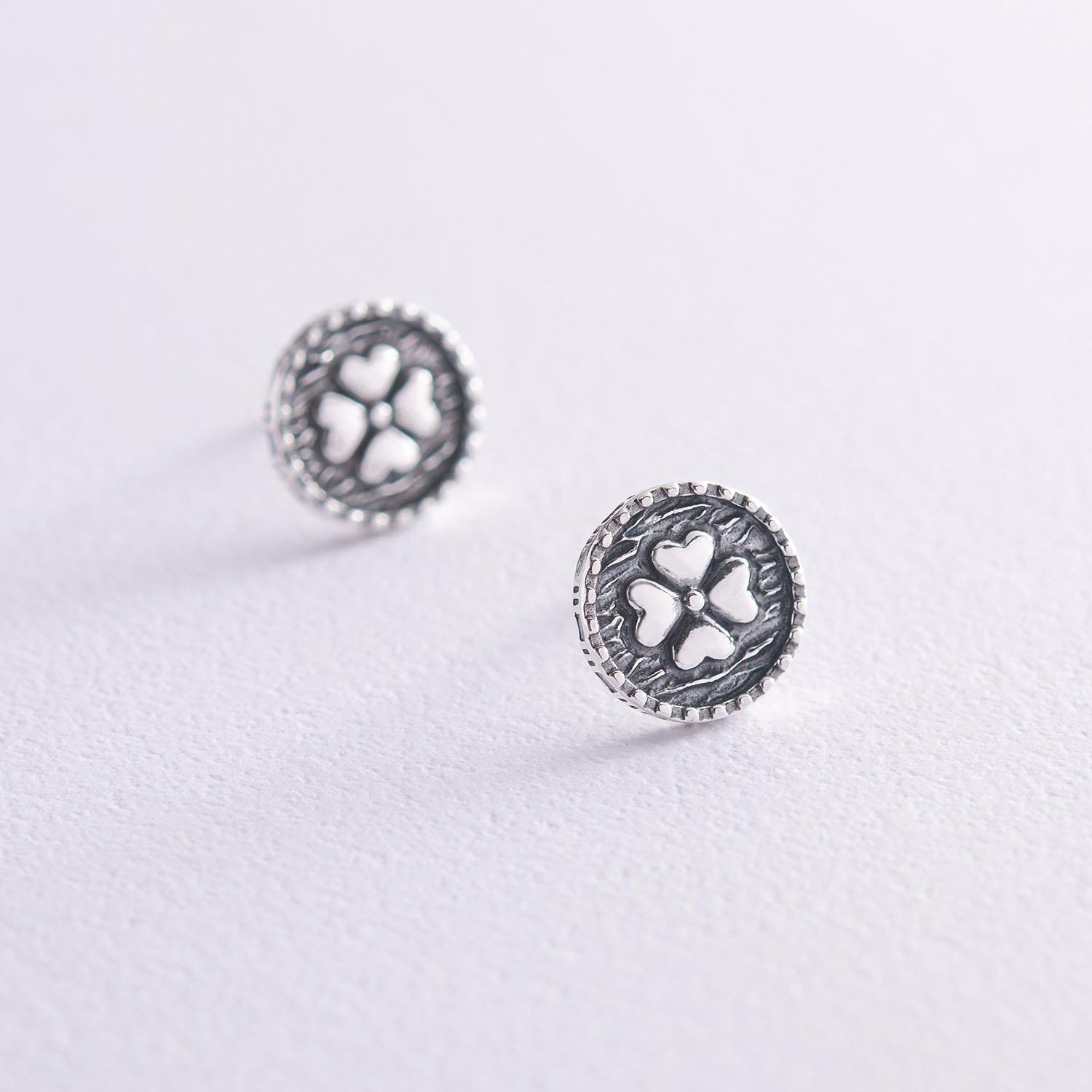 

Сережки - Пусети Клевер в сріблі (чорніння) Oniks d 1.0 cm срібний