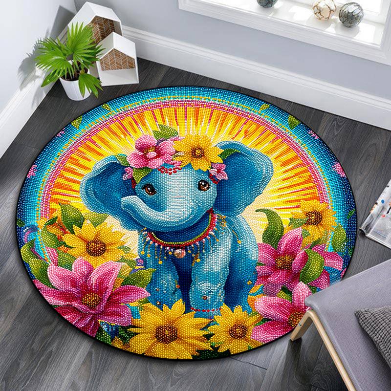 Elephant Round Area Rug,Carpet Rug for Living Room Bedroom Sofa Playroom Decor,Non-slip Floor Mat