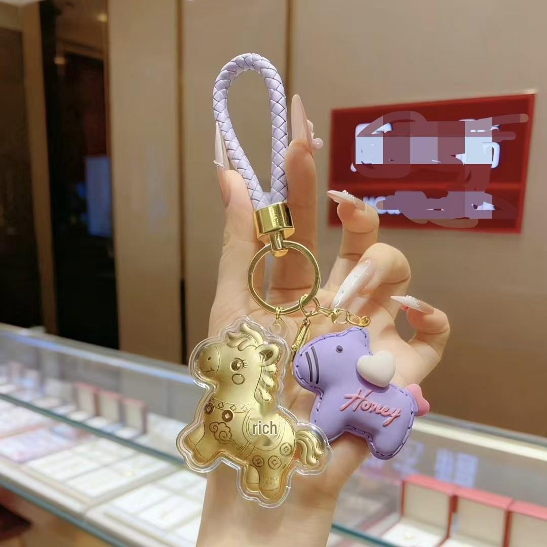 Gold Horse Keychain Charm - Money Bag for Wealth & Prosperity Includes Gold
