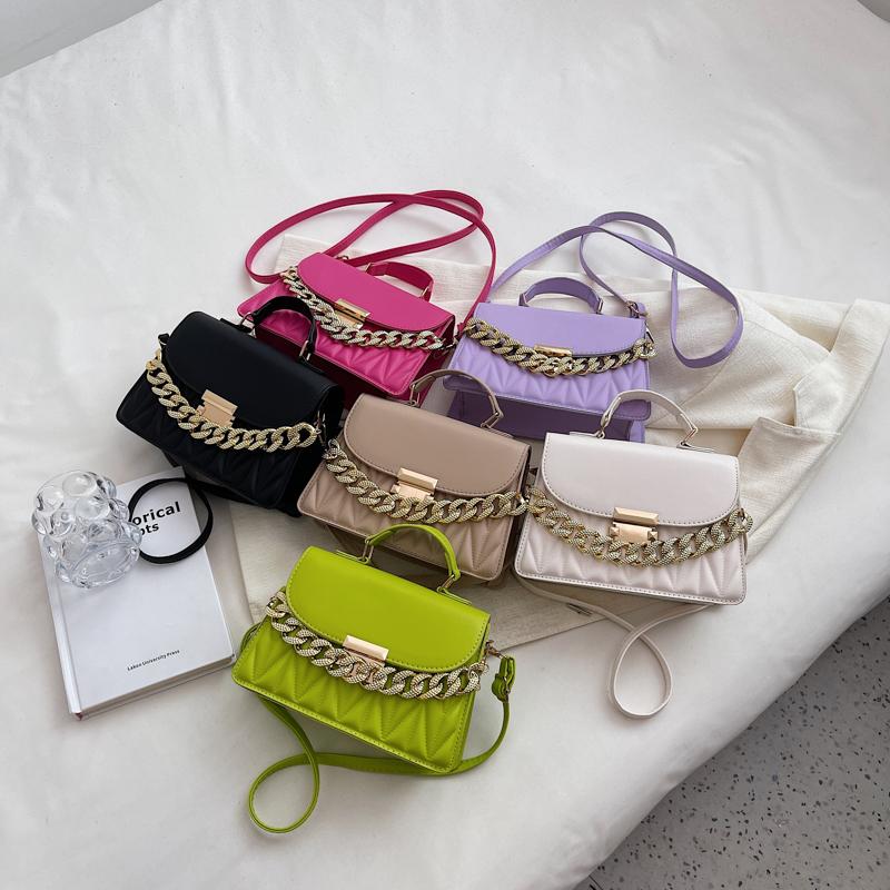 Fashion Leisure Design Women Handbag PU Solid Color Lady Shoulder Bag Chain Decoration Female Crossbody Bag For Outings Commute