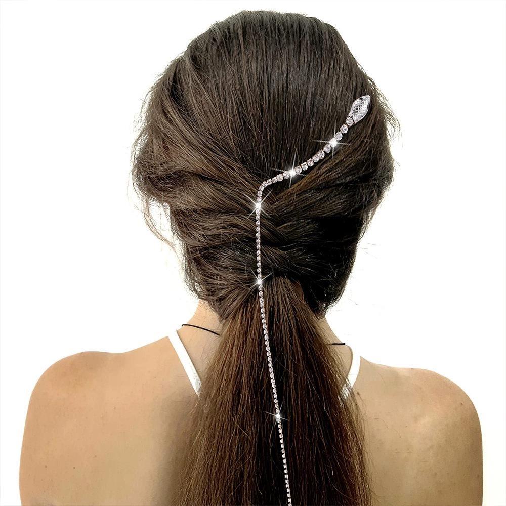Fascia per capelli con serpente pieno di strass per capelli Donna Lunga nappa Fascia per capelli in cristallo Accessori per capelli Accessori per capelli Gioielli per capelli