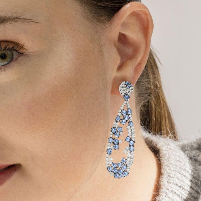 Luxenter Boucles d'oreilles en argent 925 et zircon aigue-marine plaqué finition en rhodié - Deunix