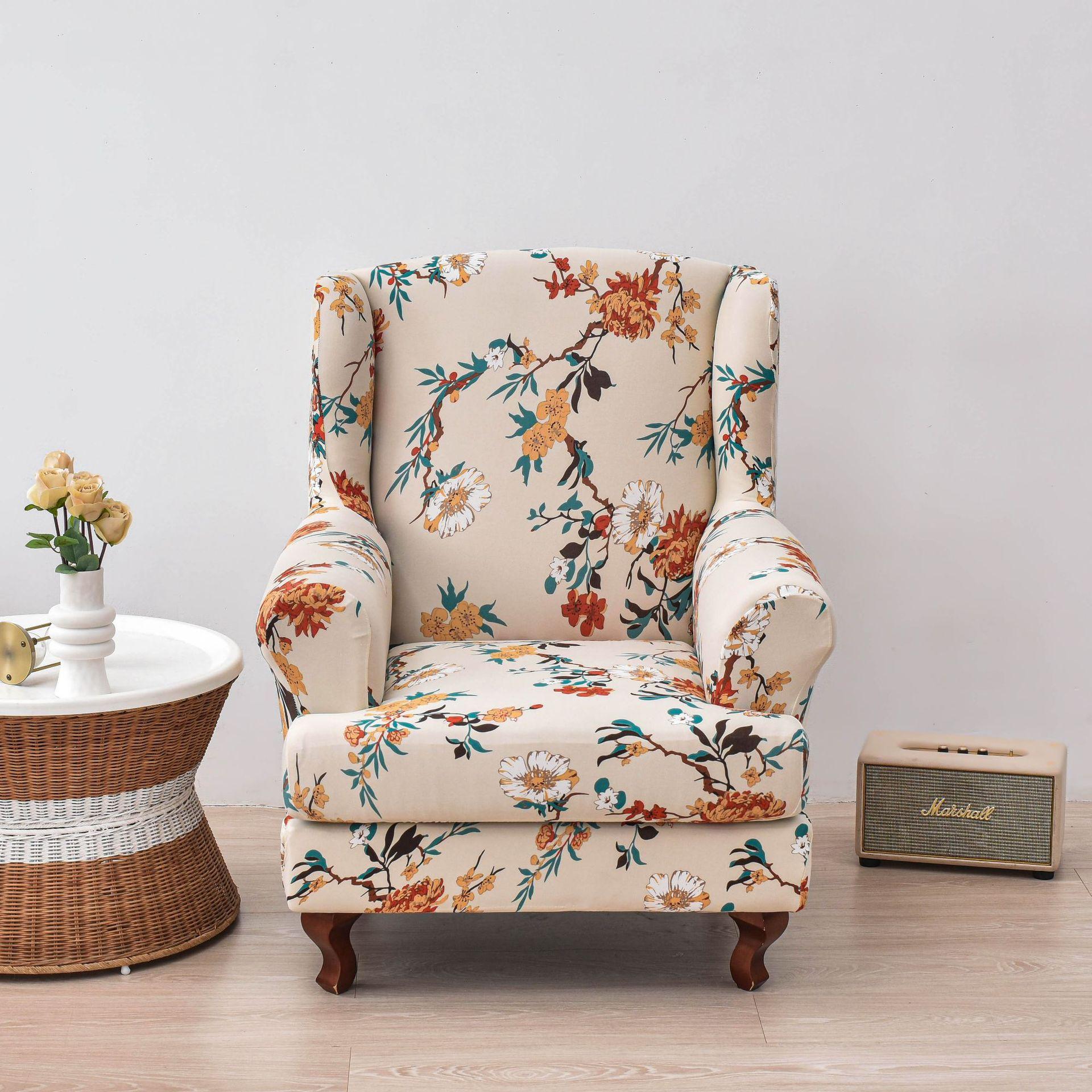 

Класичний чохол для крісла Wingback: Повна спинка, еластична тканина, затягується стрічкою, підходить для одномісного дивана 2pcs/set
