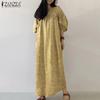 ZANZEA Women Casual V-Neck 3/4 Sleeve Floral Print Long Dress