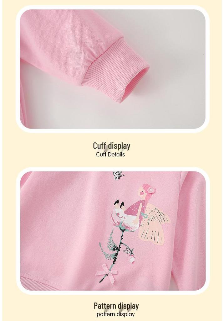 26th Autumn/Winter Girls' Hoodie - Flowers, Butterflies, Fairies Print, Round Neck, Long Sleeve