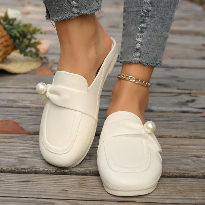 Fashion 2025 Summer New Closed Toe Women’s Slippers Pearl Outdoor High Quality Low Heel Slippers for Daily Casual Hot Sale Sandals