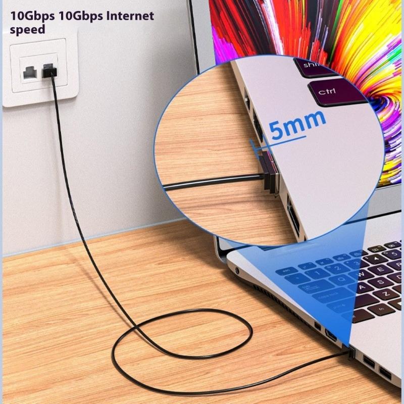 Space Saving Cat6A Ethernet Cable RJ45 10Gpbs Transmission Short Connector for Computer Broadband Router Accessories