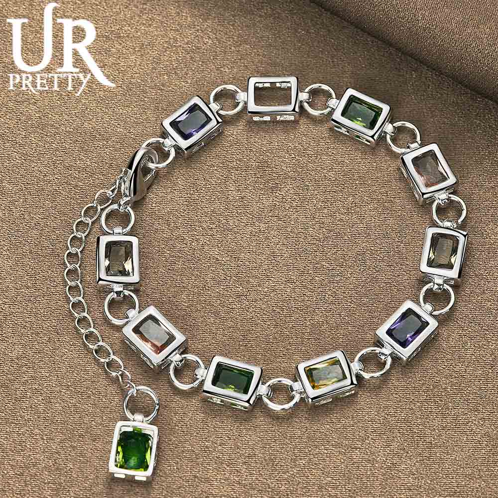 925 sterlingsølv firkantet innlagt flerfarget AAA-sirkonarmbånd mote bryllupssmykker