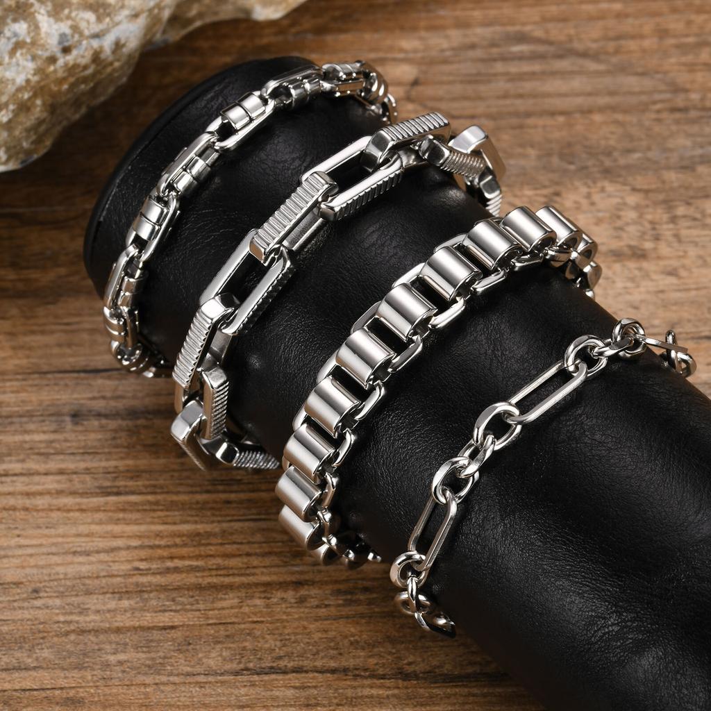 Trendy Men's Bracelet,Anti Allergy Stainless Steel Chain Links Wristband,Hip Hop Trendy Jewelry Gifts to Father BBF