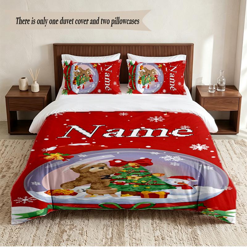 Christmas atmosphere Personalized Custom Name 3‑Piece Bedding Set Soft Duvet Cover Set For Bedroom Home Decor