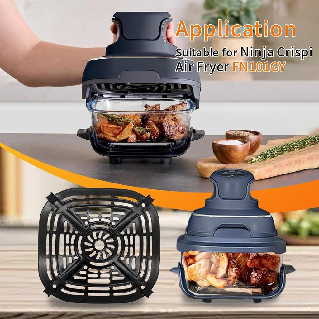 Air Fryer Replacement Parts for Ninja Crispi Air Fryer FN101GY, Air Fryer Accessories Grill Pan Plate Crisper Plate Rack Tray with Rubber Bumpers