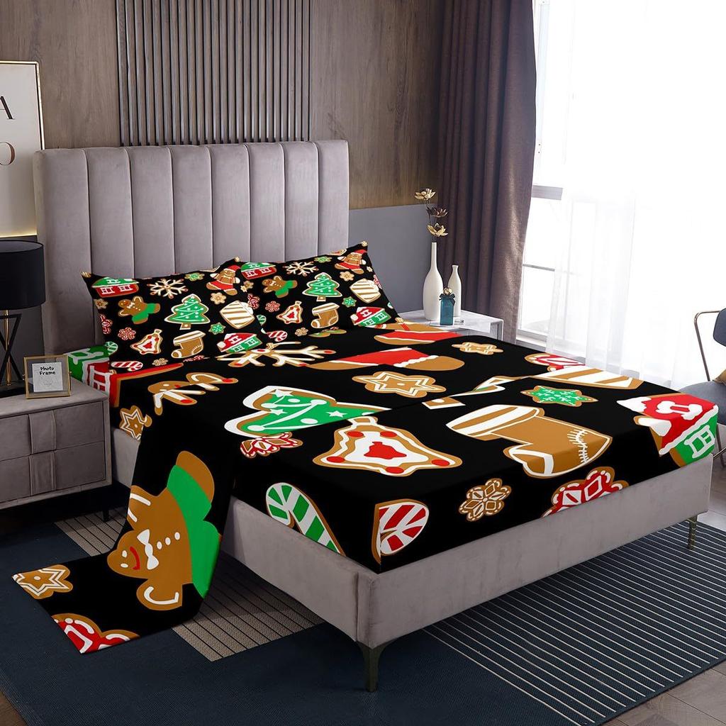 Christmas Theme Pattern Mattress Four-Piece Bedding Set Bedroom Dormitory Bedding Decoration