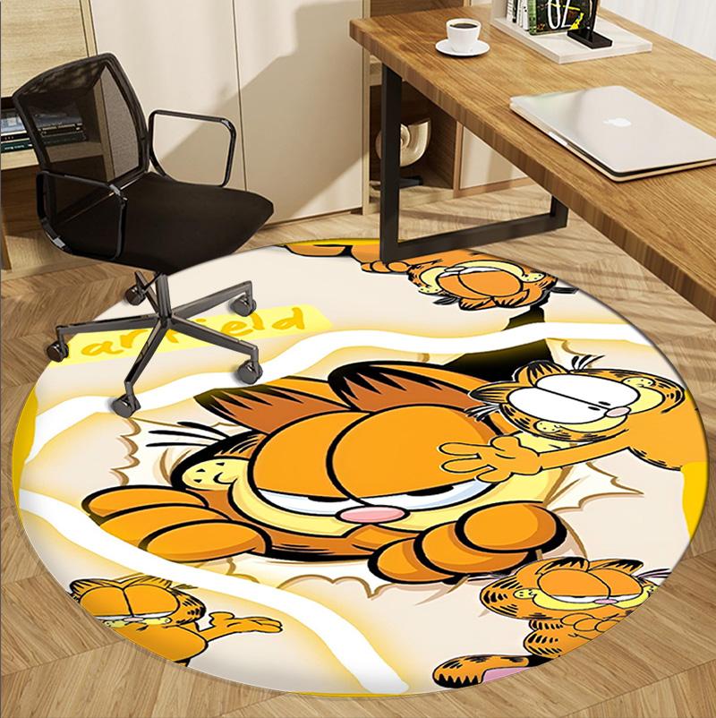 Garfield Desenli Yuvarlak Halı, İç/Dış Mekan Paspası, Piknik, Oyun Odası, Yatak Odası, Ofis, Oturma Odası, Ev Dekorasyonu Halısı, Doğum Günü Hediyesi
