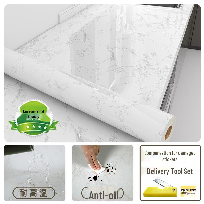 Enhanced Marble-Style Self-Adhesive Kitchen Sticker: Oil-Proof, Waterproof, High-Temperature Resistant Counter and Wall Covering.