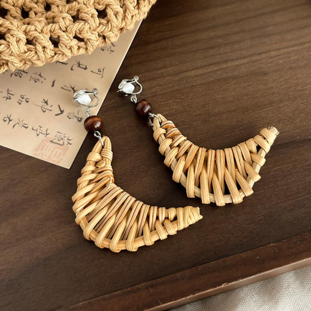 Round Rattan Weave Earrings Flower Beach Jewelry Cute Bohemian Drop Earrings  Wedding