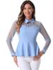 Allegra K Round Collar Blouse with Long Mesh Peplum Sexy Polka Dot Slimming Shirt for Office Light Size XL Women's See-Through Sleeves, Top, Shirt,