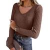 Women's Long Sleeve Knit V-Neck Pullover Top for Casual Daily Wear