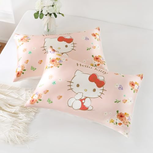 Utukky Silk Pillowcase, Sanrio Characters Hello Kitty, 43x63cm, 100% Silk, Envelope-Style Pillowcase, Smooth, Glossy, Washable, Suitable for All Seaso