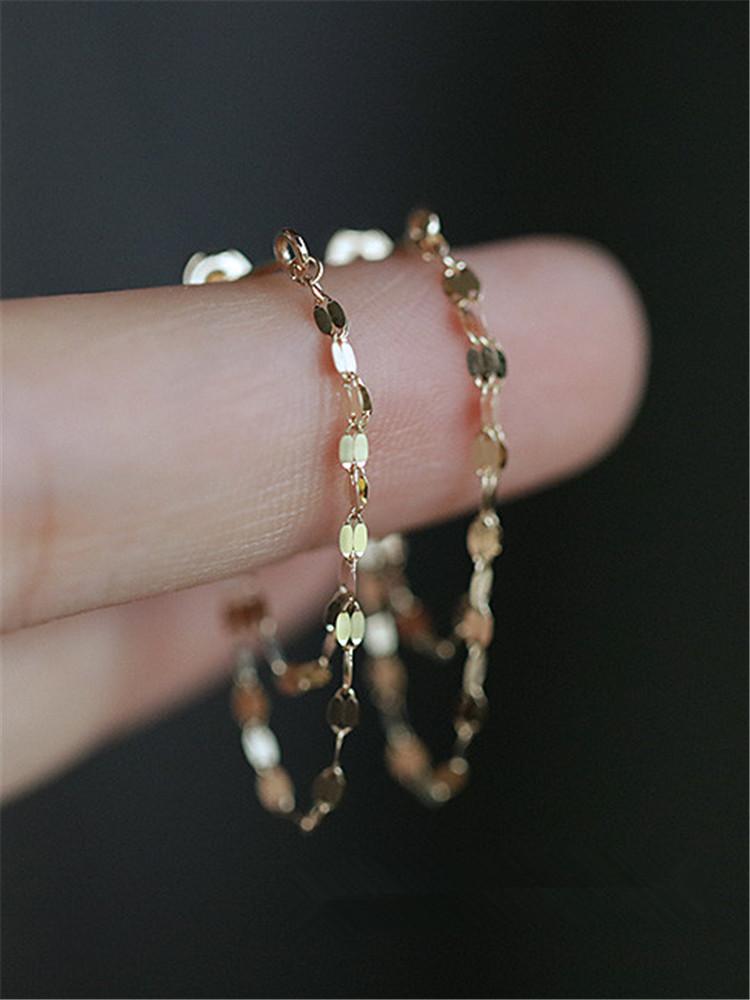 

925 Sterling Silver European Geometric Chain Tassel Earrings For Women Simple Temperament Goddess Jewelry Accessories Gift Gold