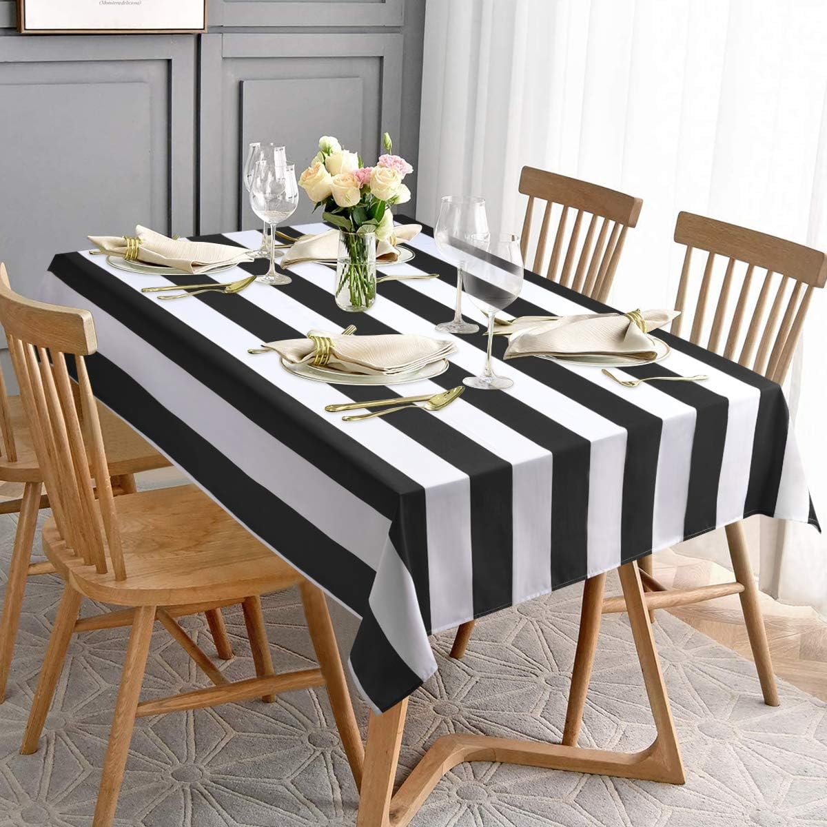 Black White Striped Tablecloth for Rectangle Geometric Stripe Waterproof Table Cloth for Kitchen Dining Room Holiday decorations 100x140cm