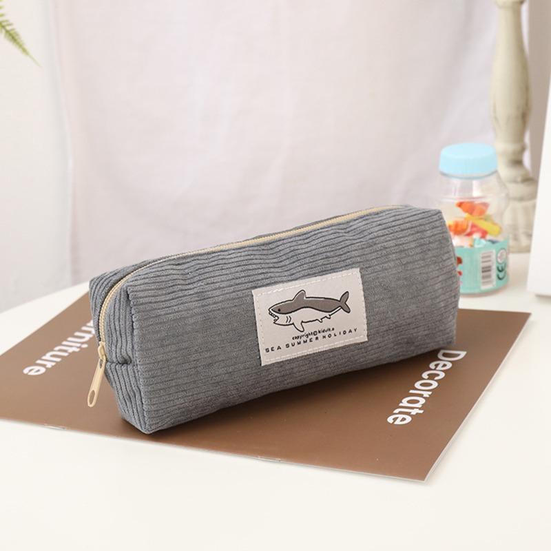 1/2pcs Cute Shark Pencil Case Unisex Korean Style Dirty Corduroy Resistant Storage Bag Girls School Student Supplies Stationery