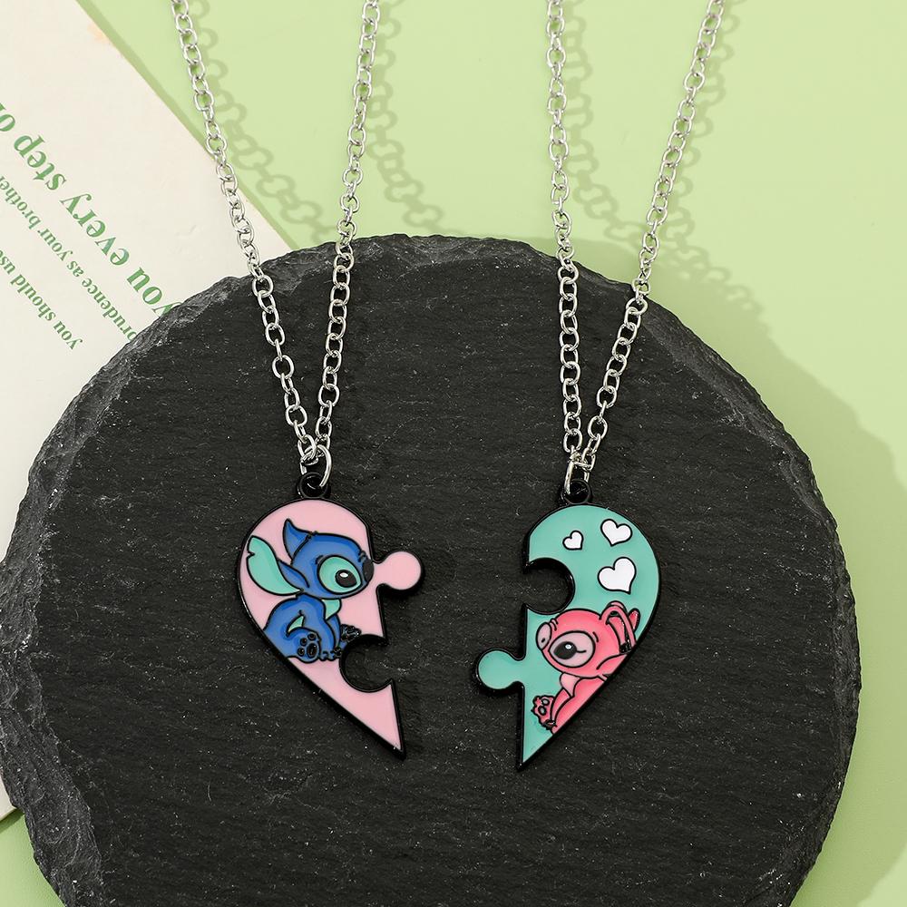 Couple's Stitch Heart Necklace - Gold & Silver Angel And Stitch Cute Style Jewelry Pendant Gift for Girls