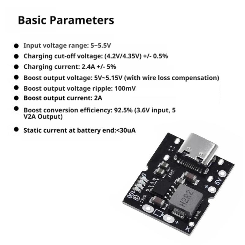 5V 2A Charge Discharge Module for 4.2V 4.35V Battery Type C USB Protections Board Boosts Converter Step Up Power Module