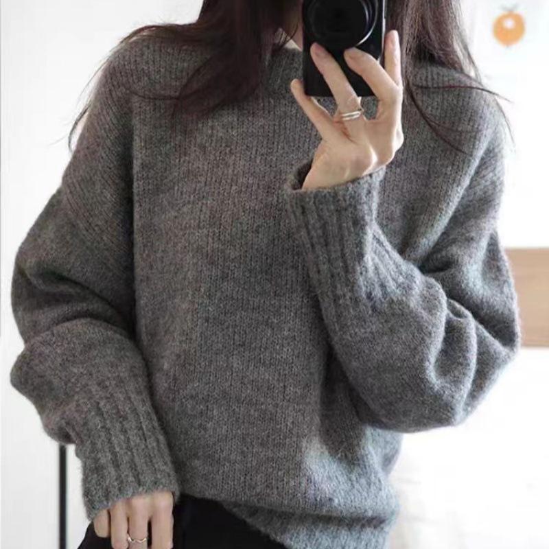 Women's 100% Wool Drop Shoulder Crew Neck Sweater - Autumn/Winter Loose Fit Long Sleeve Pullover.